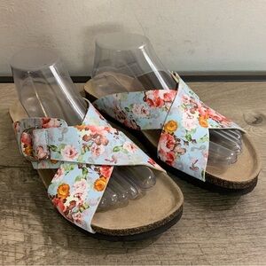 Women's MAKALU Summer FLORAL Cross Strap FOOT BED Comfort SANDALS Slides  8 M